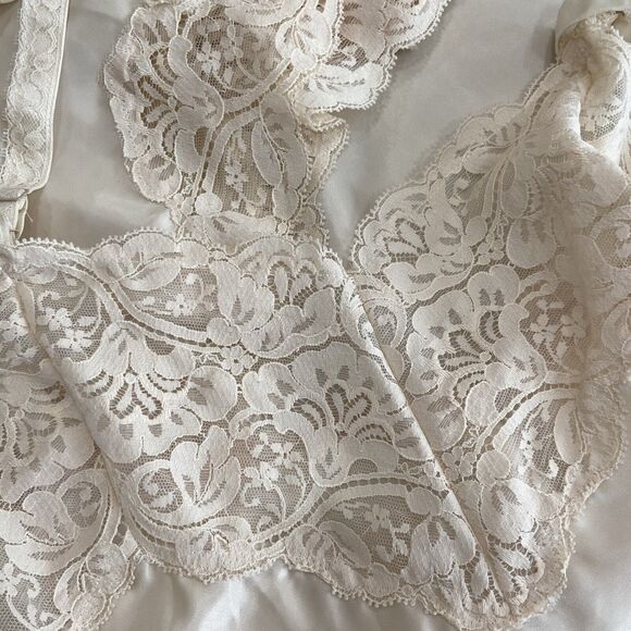 NWT Vintage 90s Wondermaid Non-Cling Beige Satin Lacy Full Slip Dress Size 34 - Picture 11 of 12